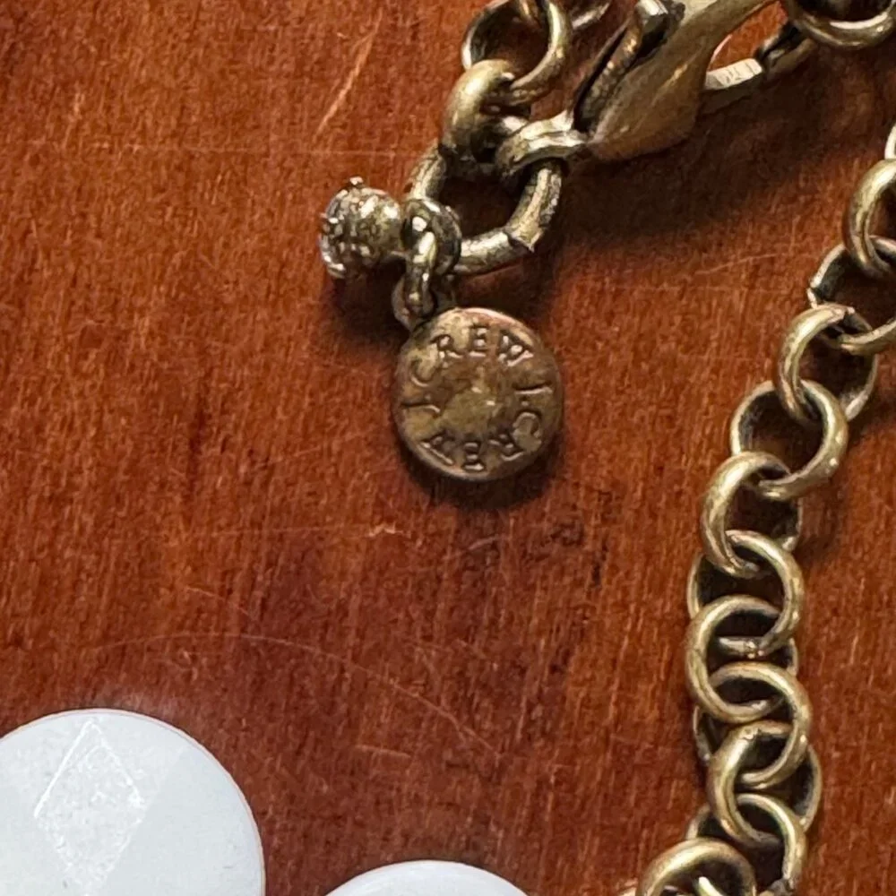 J.Crew White Floral Statement Necklace Rhinestone Resin Petal Gold Tone 21